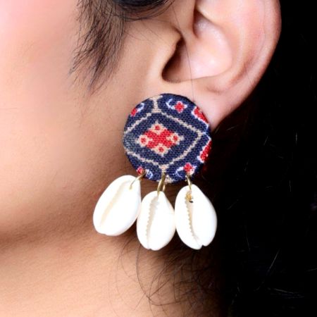 Blue And Red Printed Shells Stud Earrings